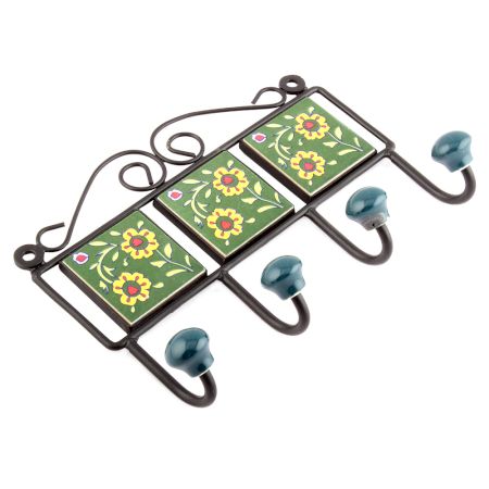 Forest Green And Yellow Flower Tiles Hooks 